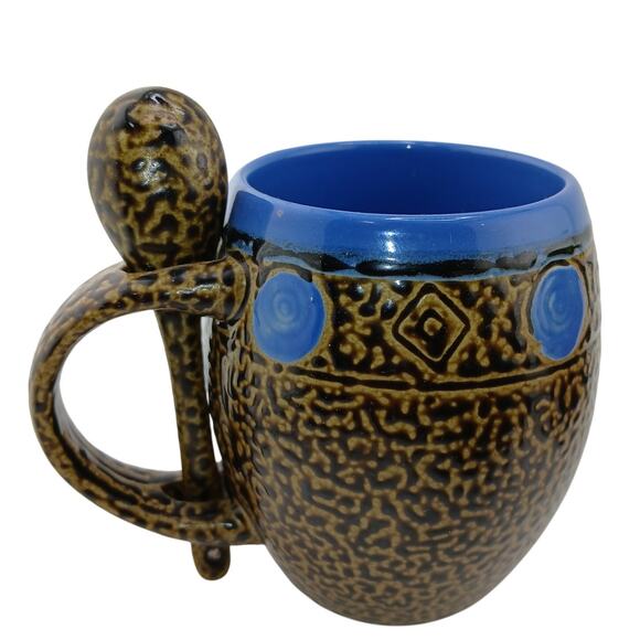Always Azul Pottery Handcrafted Ceramic Mugs One Spoon Quirky Art Thick Cups - Picture 3 of 10